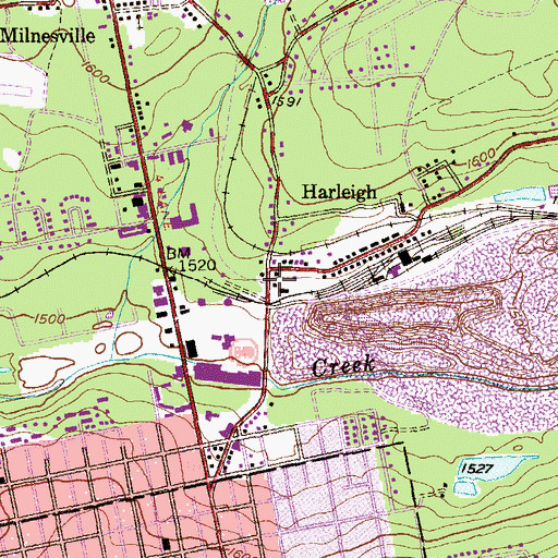 Topographic Map of Harleigh Post Office, PA