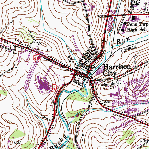 Topographic Map of Harrison City Post Office, PA