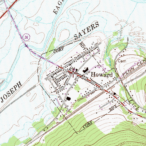 Topographic Map of Howard Post Office, PA