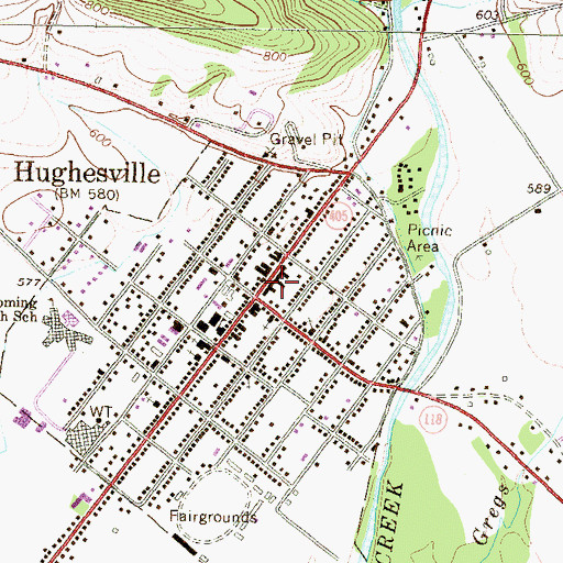 Topographic Map of Hughesville Post Office, PA