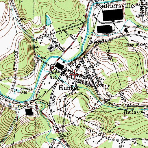 Topographic Map of Hunker Post Office, PA