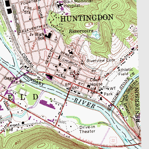 Topographic Map of Huntingdon Post Office, PA