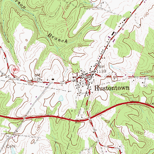 Topographic Map of Hustontown Post Office, PA