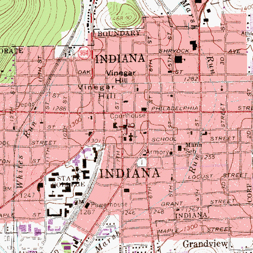Topographic Map of Indiana Post Office, PA