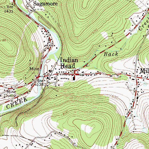 Topographic Map of Indian Head Post Office, PA