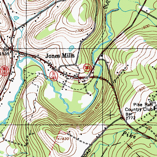 Topographic Map of Jones Mills Post Office, PA