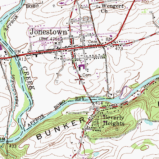 Topographic Map of Jonestown Post Office, PA