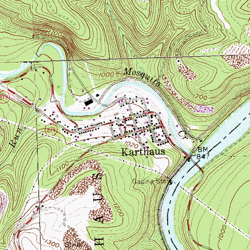 Topographic Map of Karthaus Post Office, PA