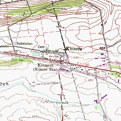 Topographic Map of Kinzers Post Office, PA