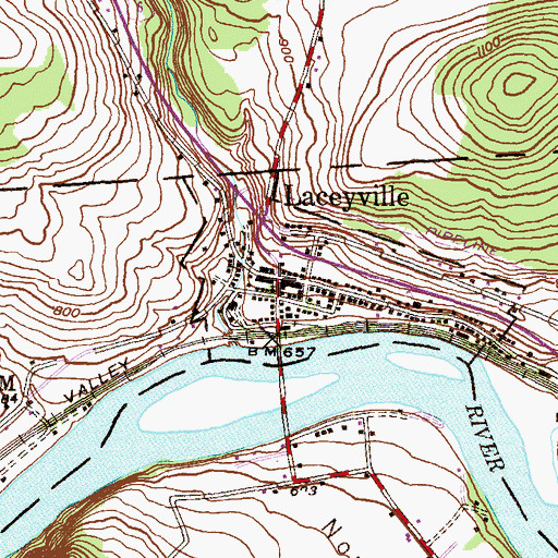 Topographic Map of Laceyville Post Office, PA