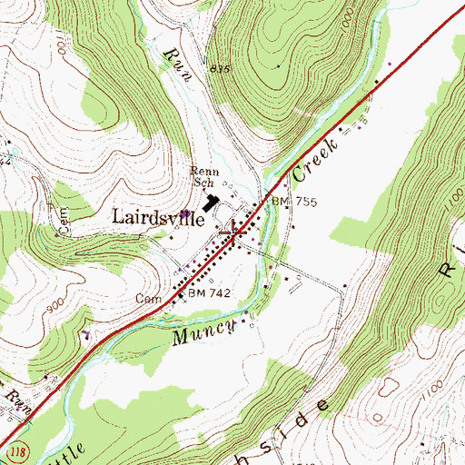 Topographic Map of Lairdsville Post Office, PA