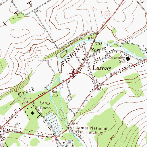 Topographic Map of Lamar Post Office, PA
