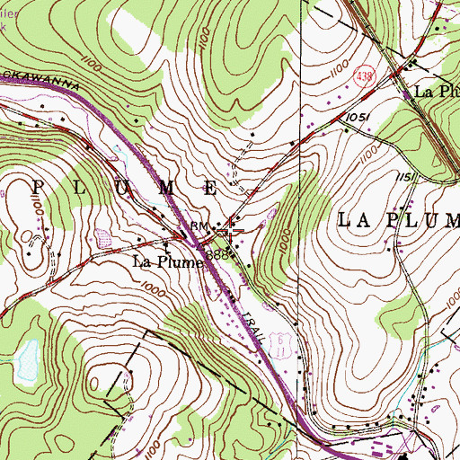 Topographic Map of La Plume Post Office, PA