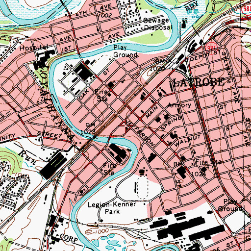 Topographic Map of Latrobe Post Office, PA