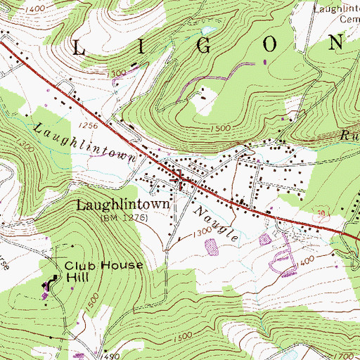 Topographic Map of Laughlintown Post Office, PA