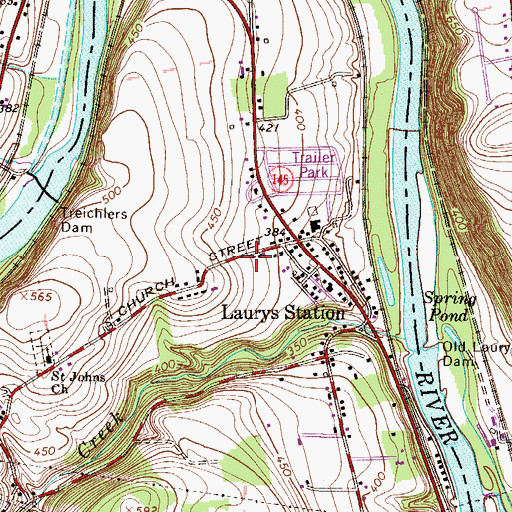 Topographic Map of Laurys Station Post Office, PA