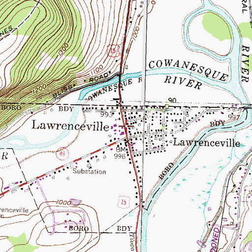 Topographic Map of Lawrenceville Post Office, PA