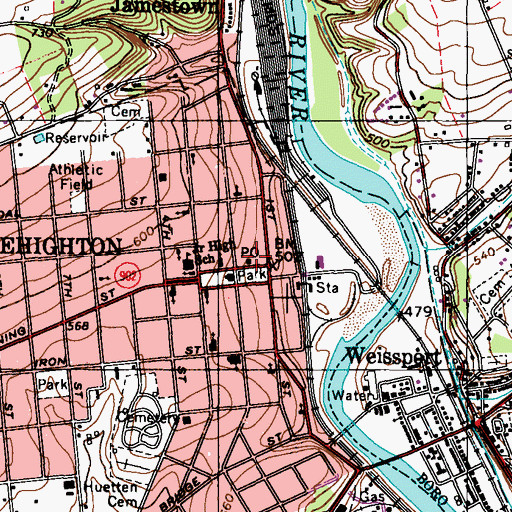 Topographic Map of Lehighton Post Office, PA