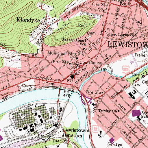 Topographic Map of Lewistown Post Office, PA
