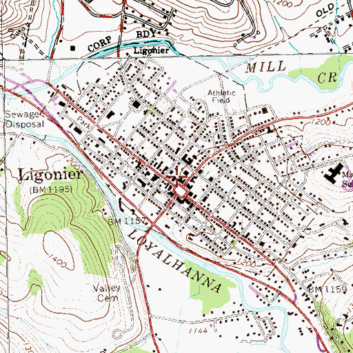 Topographic Map of Ligonier Post Office, PA