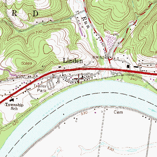 Topographic Map of Linden Post Office, PA