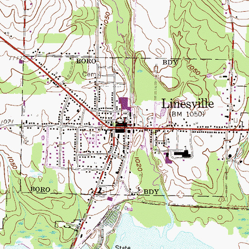 Topographic Map of Linesville Post Office, PA