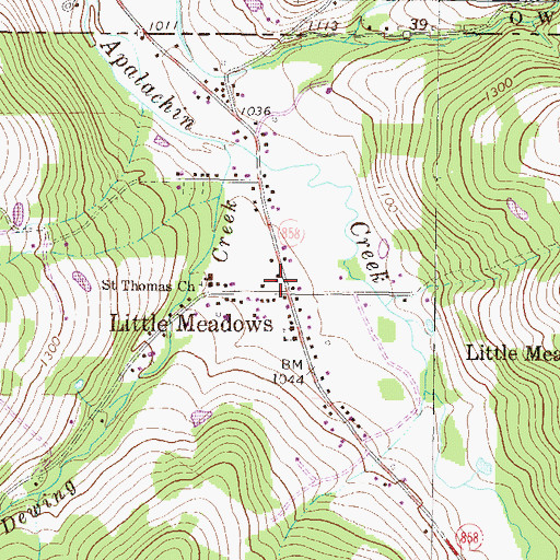 Topographic Map of Little Meadows Post Office, PA