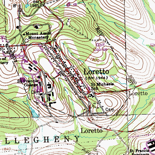 Topographic Map of Loretto Post Office, PA