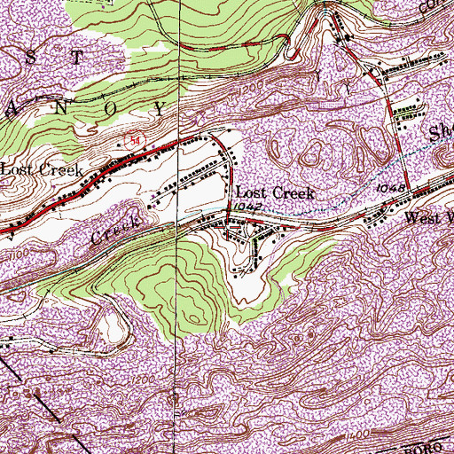 Topographic Map of Lost Creek Post Office, PA