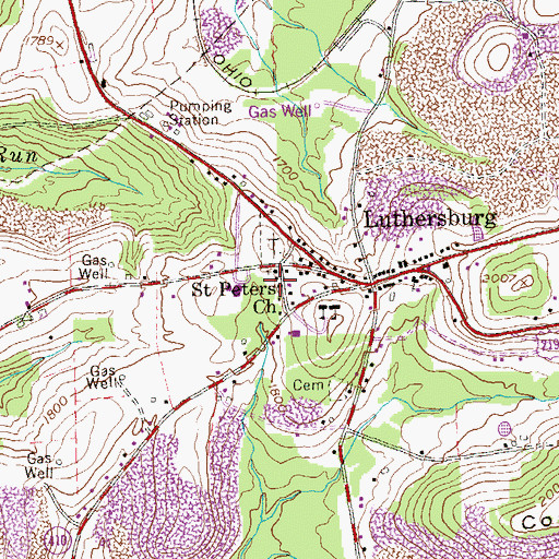 Topographic Map of Luthersburg Post Office, PA
