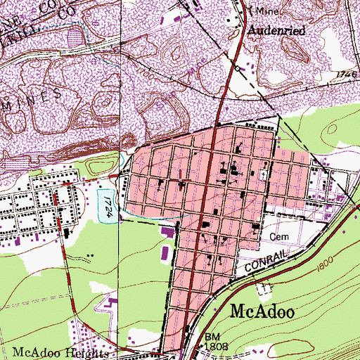 Topographic Map of McAdoo Post Office, PA