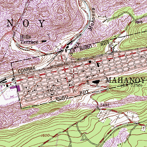 Topographic Map of Mahanoy City Post Office, PA