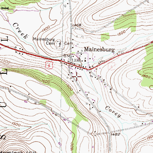 Topographic Map of Mainesburg Post Office, PA