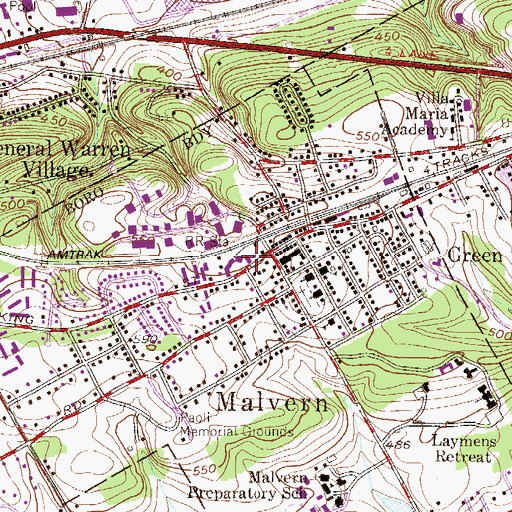 Topographic Map of Malvern Post Office, PA