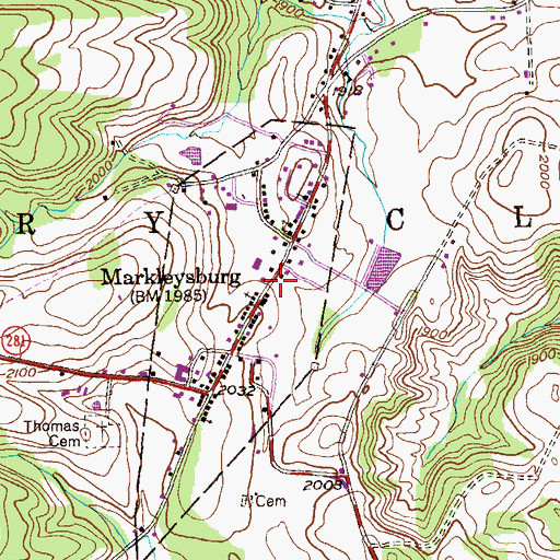 Topographic Map of Markleysburg Post Office, PA