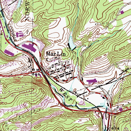 Topographic Map of Mar Lin Post Office, PA