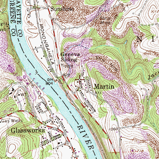 Topographic Map of Martin Post Office, PA
