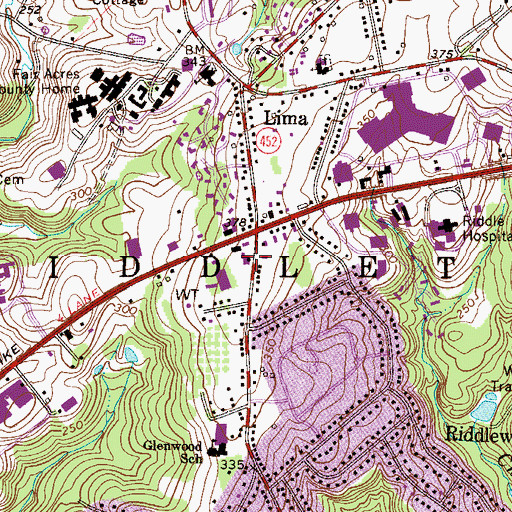 Topographic Map of Glen Riddle Lima Post Office, PA