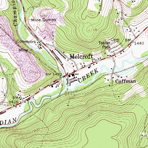 Topographic Map of Melcroft Post Office, PA