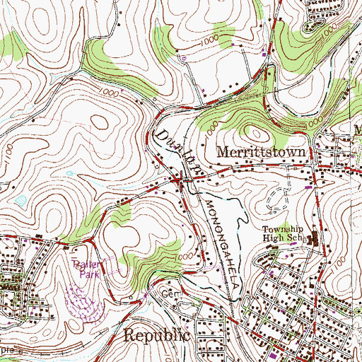 Topographic Map of Merrittstown Post Office, PA