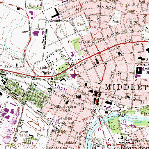 Topographic Map of Middletown Post Office, PA