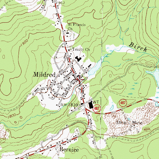 Topographic Map of Mildred Post Office, PA