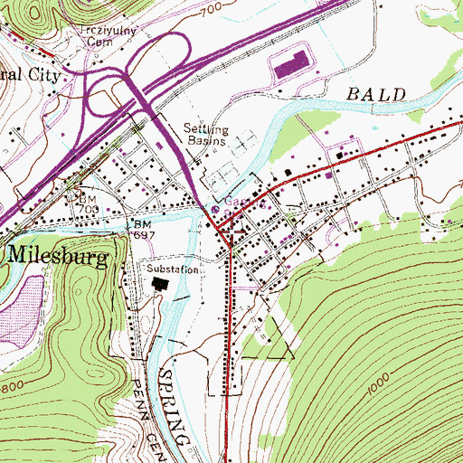 Topographic Map of Milesburg Post Office, PA