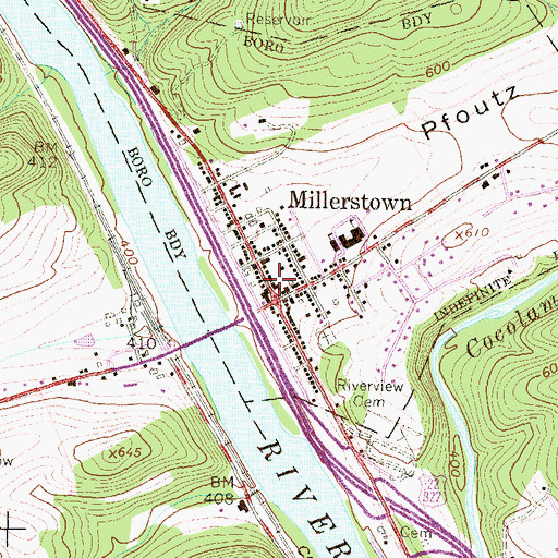 Topographic Map of Millerstown Post Office, PA