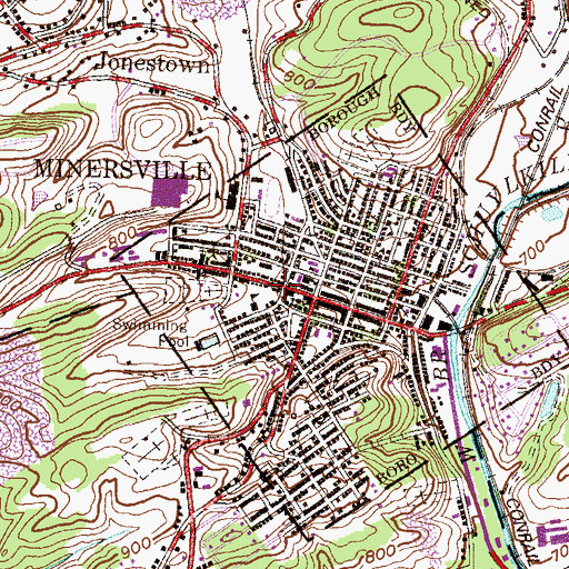 Topographic Map of Minersville Post Office, PA