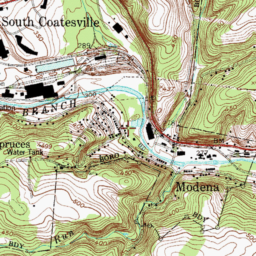 Topographic Map of Modena Post Office, PA