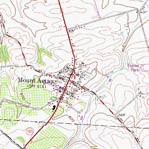 Topographic Map of Mount Aetna Post Office, PA