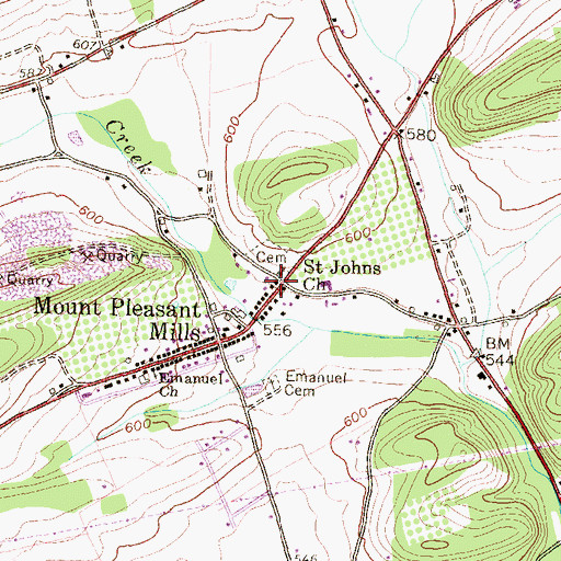 Topographic Map of Mount Pleasant Mills Post Office, PA