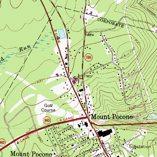 Topographic Map of Mount Pocono Post Office, PA