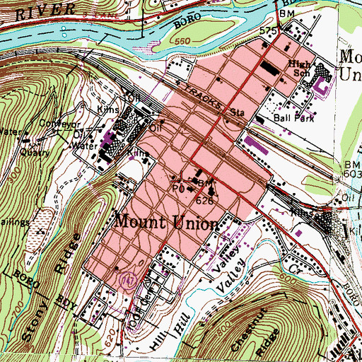 Topographic Map of Mount Union Post Office, PA